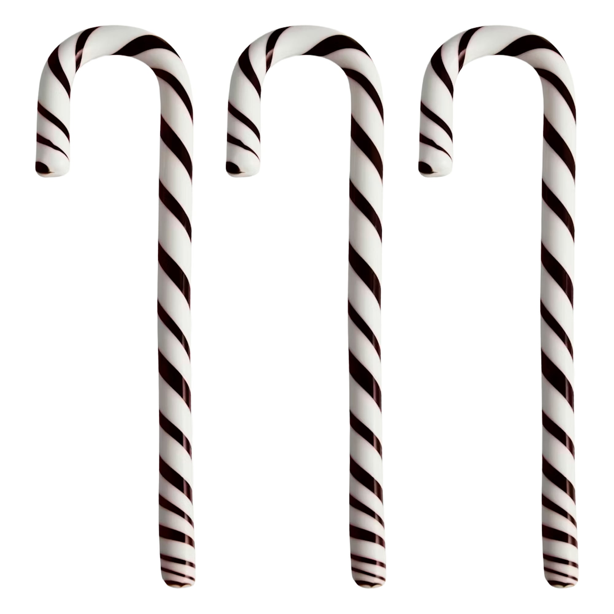 Polka candy cane glass ornament, 170 mm, 3 pcs, white - black