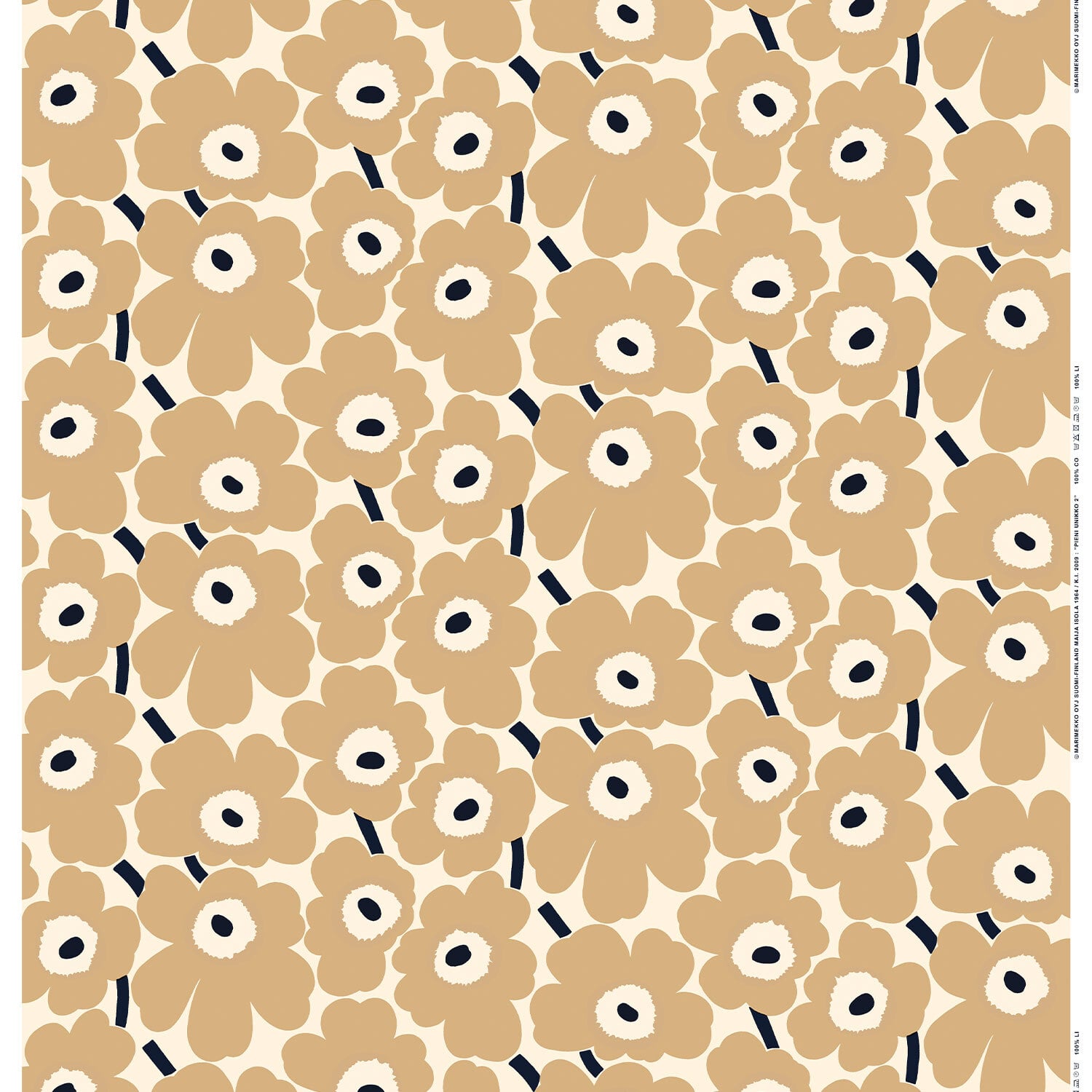 【新品Marimekko】Unikko柄　イタリア製 Marimekko Pieni Unikko coated fabric, off white - beige - dark