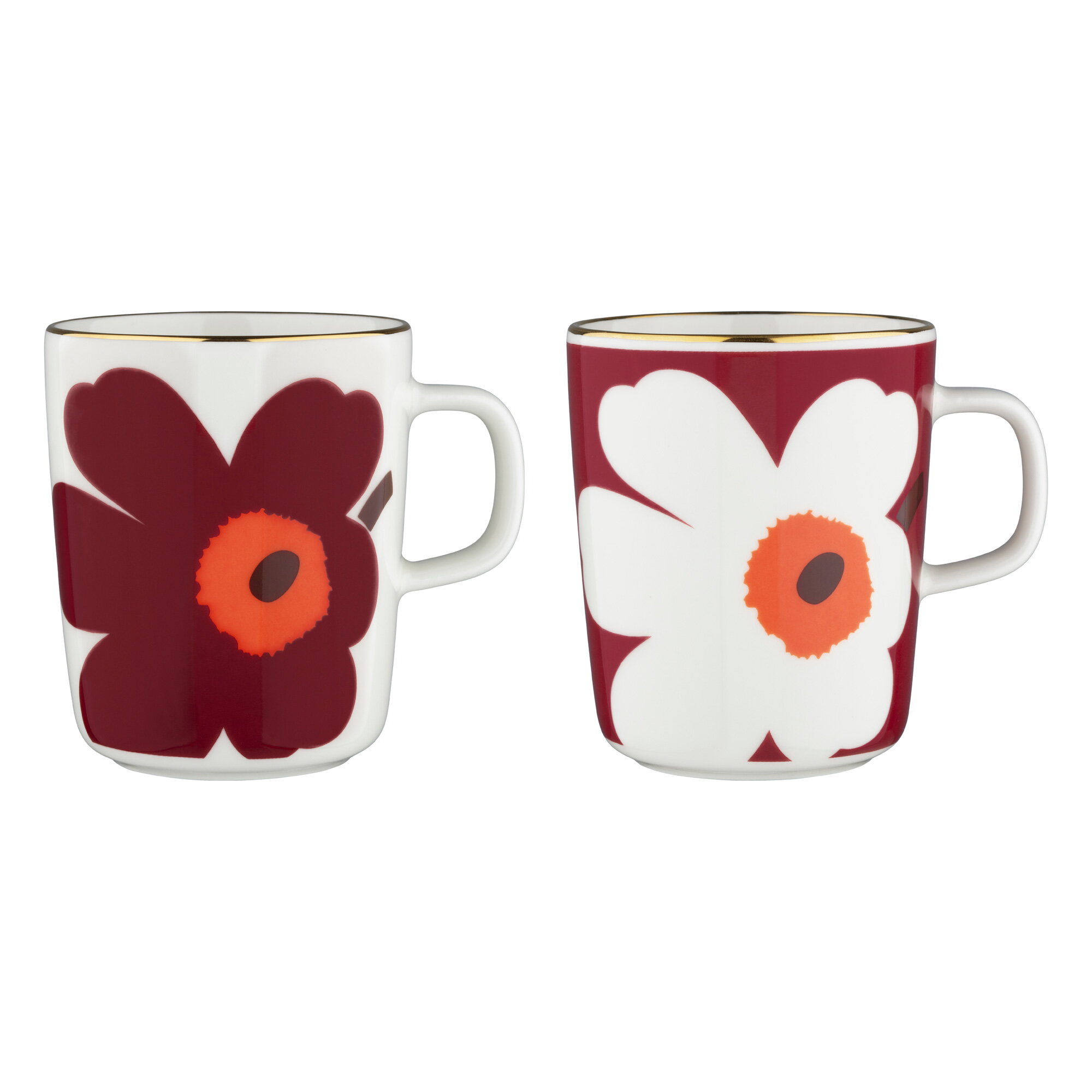 Marimekko Oiva - Juhla Unikko mug, 2,5 dl, 2 pcs, white - burgundy