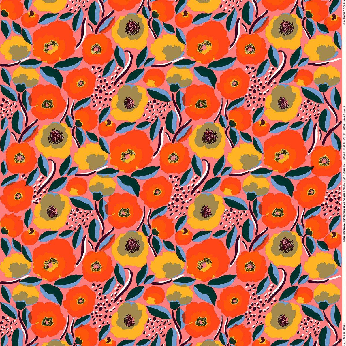 Marimekko Rosarium coated fabric, pink | Pre-used design | Franckly