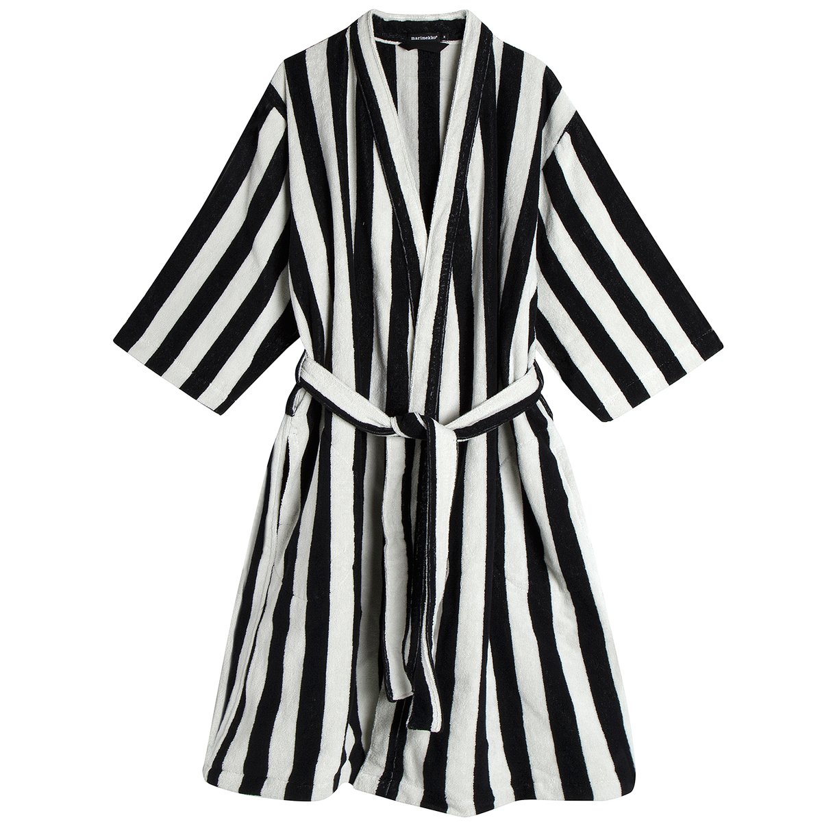 Marimekko Nimikko bathrobe, off white - black | Finnish Design Shop