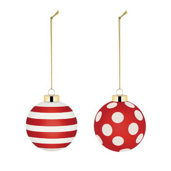 Holiday decorations, Delight bauble, set 2, 6 cm, white - red - gold, White