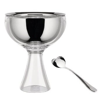 Serveware, Big Love ice cream bowl with spoon, mirror polished  stainless steel, Silver