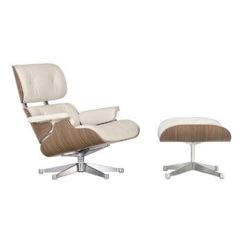 Vitra Eames Lounge Chair&Ottoman, classic koko, valk.pähkinä-valkoinen