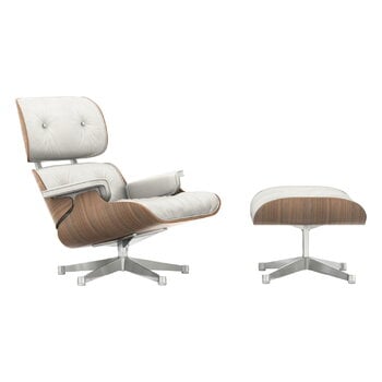 Vitra Eames Lounge Chair & Ottoman, ny storlek, vit valnöt - vit