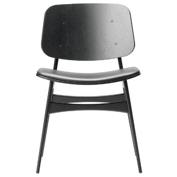 Fredericia Søborg 3051 stol, träbas, svart ek - svart läder