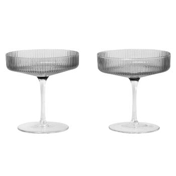 ferm LIVING Ripple champagne saucer, 2 pcs, smoked grey