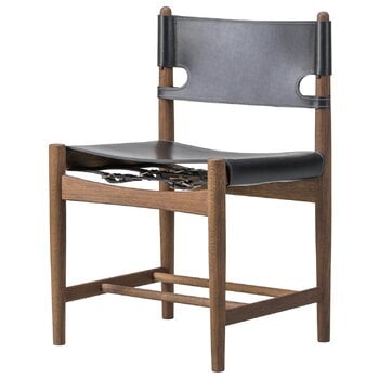 Dining chairs, The Spanish Dining Chair, black leather - smoked oak, Black