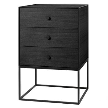 Tavoli da appoggio, Credenza Frame 49 con 3 cassetti, frassino tinto nero, Nero