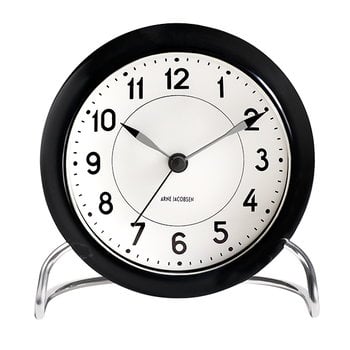 Table clocks, AJ Station table clock with alarm, black, Black