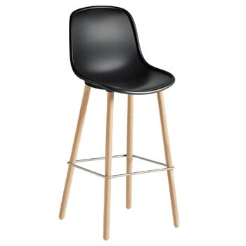 HAY Neu 12 bar stool, soft black - matt lacquered oak - steel, PU la