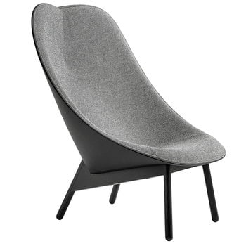 HAY Uchiwa lounge chair, black legs, black leather - Hallingdal 166, product image