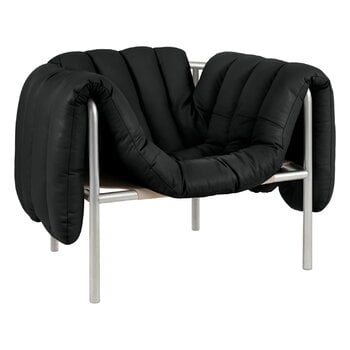 Hem Puffy lounge chair, black leather - stainless steel