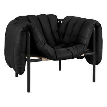 Hem Puffy loungefåtölj, svart läder - svartgrått stål