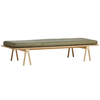 Woud Daybed Level, rovere laccato bianco - pelle verde muschio