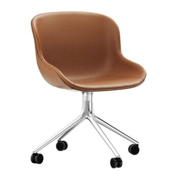 Normann Copenhagen Hyg chair with 4 wheels, swivel, aluminium - brandy leather Ultr