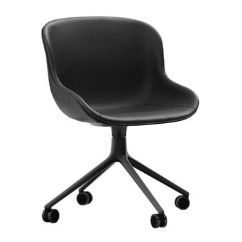 Normann Copenhagen Hyg chair with 4 wheels, swivel, black - black leather Ultra, product image