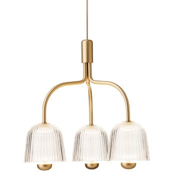 Lampade a sospensione, Lampada a sospensione Asteea 3, ottone satinato - vetro ondulato, Oro