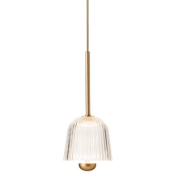 Lampade a sospensione, Lampada a sospensione Asteea 1, ottone satinato - vetro ondulato, Oro