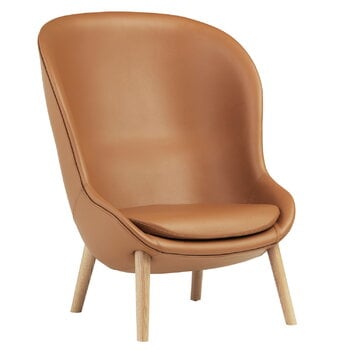 Armchairs & lounge chairs, Hyg lounge chair, high, oak - brandy leather Ultra, Brown