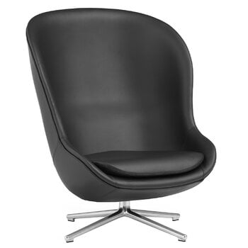 Normann Copenhagen Hyg lounge chair, high, swivel, aluminium - black leather Ultra