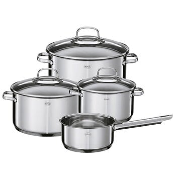 Kochtöpfe, Elegance Kochgeschirr-Set, 4 Töpfe mit 3 Deckeln, Stahl, Silber