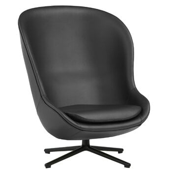 Normann Copenhagen Hyg lounge chair, high, swivel, black - black leather Ultra