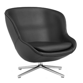 Normann Copenhagen Hyg lounge chair, low, swivel, aluminium - black leather Ultra