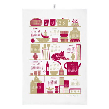 Calendar 2023 kitchen towel, pink | Finnish Design Shop