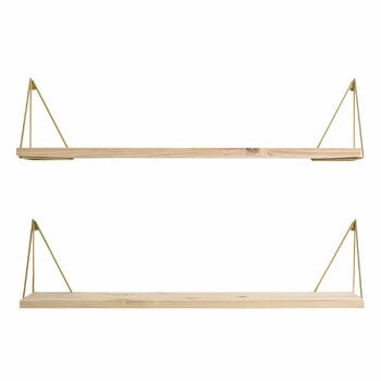 Scaffali da parete, Mensola Pythagoras Play con supporti, 2 pz, pino - ottone, Oro