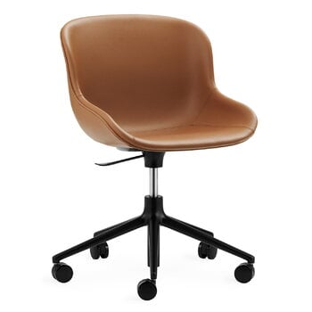 Normann Copenhagen Hyg chair with 5 wheels, swivel, black - brandy leather Ultra