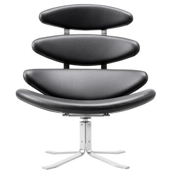 Fredericia Corona stol, borstad krom - svart läder