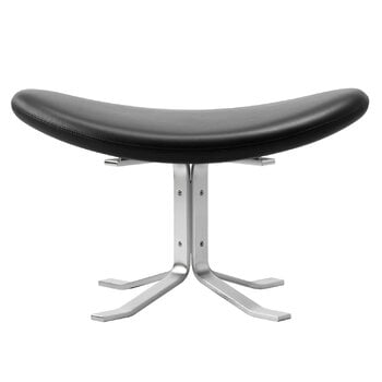 Fredericia Corona ottoman, brushed chrome - black leather