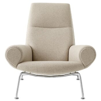 Sessel, Wegner Queen Loungesessel, Chrom gebürstet - Hellbeige, Beige