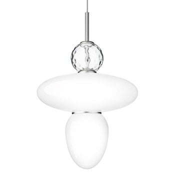 Lampade a sospensione, Lampada a sospensione Rizzatto 43, argento satinato - bianco opa, Bianco