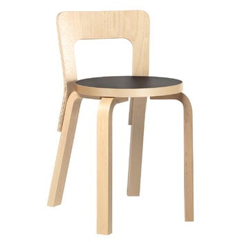 Chaises de salle à manger, Chaise Aalto 65, bouleau - linoléum noir, Naturel