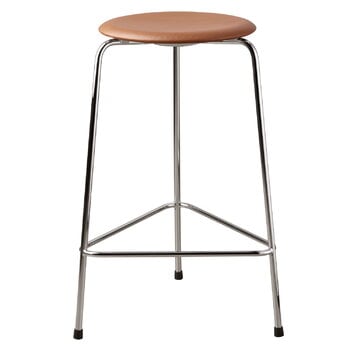 Fritz Hansen Hoher Dot-Hocker, nussbaumfarbenes Leder – Chrom