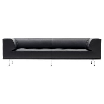 Fredericia Delphi 3-sits soffa, borstad aluminium - svart läder Max 98
