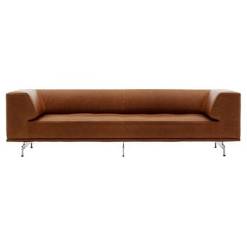 Fredericia Delphi 3-Sitzer-Sofa, gebürstetes Aluminium - cognacbraunes Lede