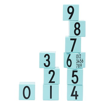 Design Letters AJ Wooden cubes 0-9, turquoise