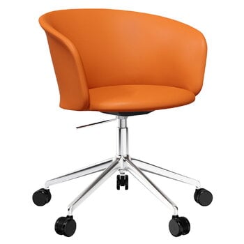 Hem Kendo swivel chair w/ castors, cognac leather - pol. aluminium