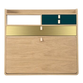 Office desks & dividers, Gaston wall desk, 80 cm, oak - brass - petrol blue, Gold