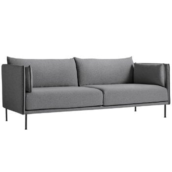 HAY Sofa 3-Sitzer Silhouette, Coda 182/Sense schwarz – Stahl schwarz