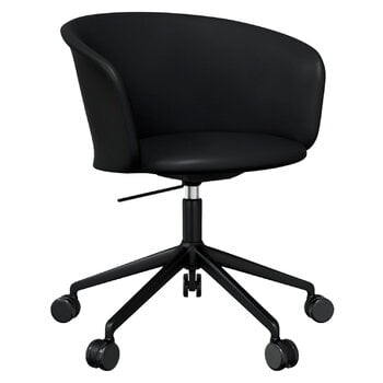 Chaises de bureau, Fauteuil pivotant à roulettes Kendo, cuir noir - noir, Noir