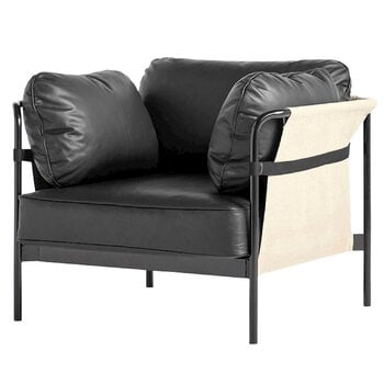 HAY Can lounge chair, black leather - natural canvas - black frame