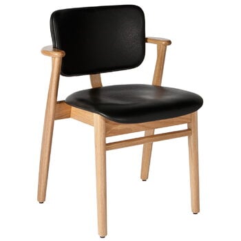 Artek Domus chair, lacquered oak - black leather, product image