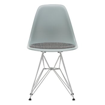 Vitra Eames DSR chair, light grey - chrome - nero/ivory cushion