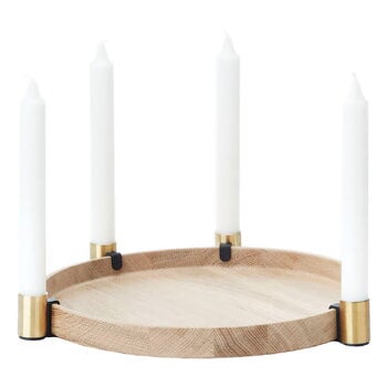 Candleholders, Luna Maxi candleholder, oak - brass, Gold