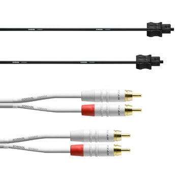 Cordial RCA/Toslink kaapelisetti subwooferille, 3 m, valkoinen - musta