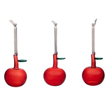 Prydnadsföremål i glas, Glass apple prydnadsset, 3-pack, röd, Röd